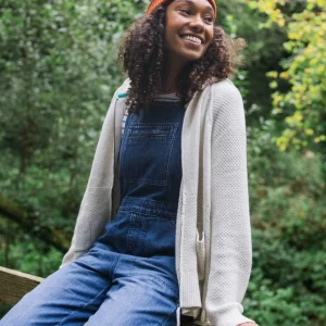 Hoodie à capuche zippée en coton bio tricoté - Blanc cassé