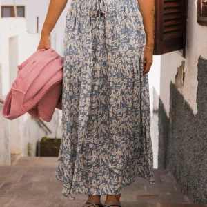 Jupe Maxi Tissée Zephyr - Feuillage de Montagne Denim Délavé