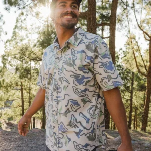 Chemise à Manches Courtes Stretch Traveller - Abstract Strata Green