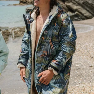 Poncho de Surf Doublé en Sherpa Recyclé Waves - Camouflage Palmier Abricot