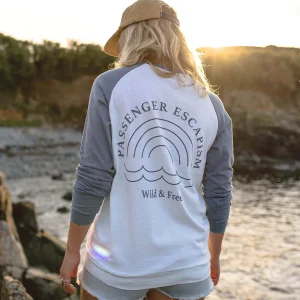 T-shirt à Manches Longues en Coton Recyclé Arc-en-Ciel - Bleu Pierre