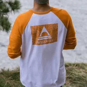 T-shirt à Manches Longues en Coton Recyclé Purpose - Orange Lever de Soleil/Blanc