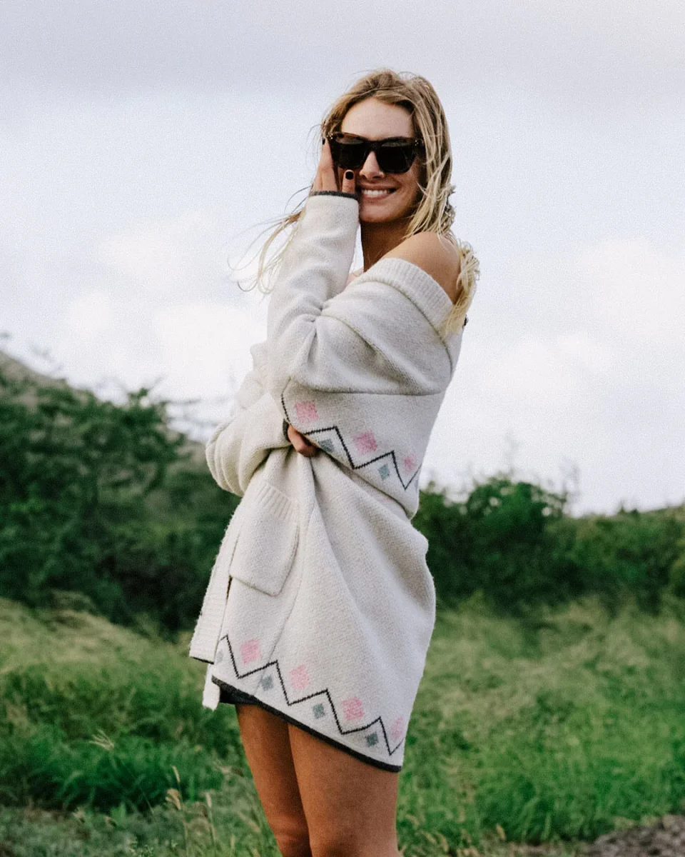 Cardigan en fil recyclé Leif - Blanc cassé – Image 2