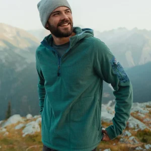 Sweat à capuche en polaire recyclée Forestscape Grid - Deep Ocean