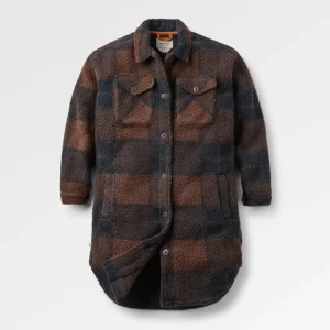 Chemise en sherpa recyclé à carreaux marron châtaigne et bleu marine