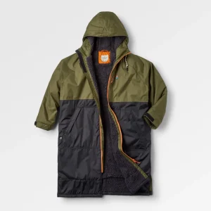 Poncho de Surf Doublé en Sherpa Recyclé Waves - Noir/Kaki