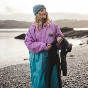 Poncho de Surf Doublé en Sherpa Recyclé Roaming - Vert Viridian/Orchidée