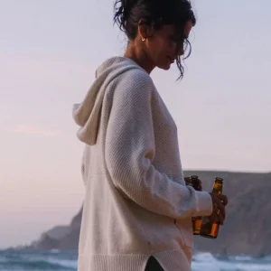 Hoodie tricoté en coton bio Cove - Blanc cassé