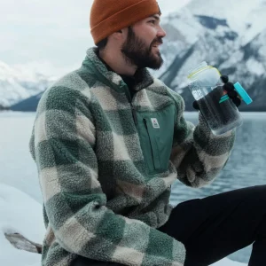 Offroad Sherpa Recyclé 1/2 Zip Fleece - Dark Forest Check