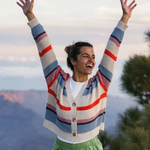 Cardigan Rayé en Maille Reflection - Multi Vintage White Stripe