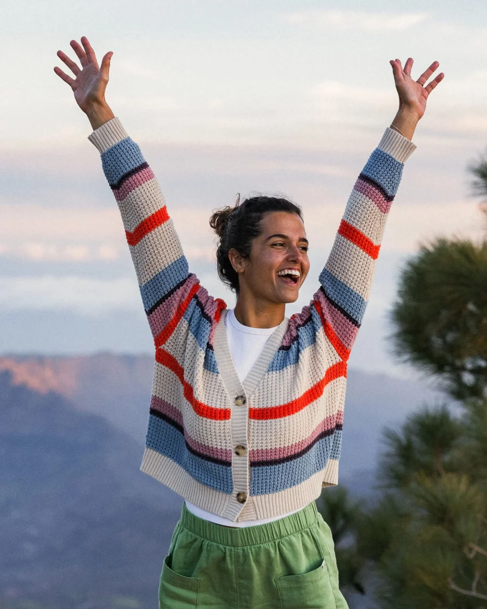 Cardigan Rayé en Maille Reflection - Multi Vintage White Stripe
