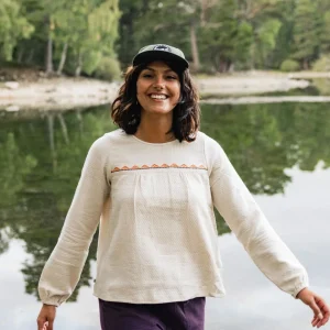Haut à manches longues en coton bio Petal - Blanc vintage