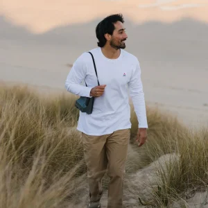 T-shirt à manches longues en coton recyclé avec logo classique - Blanc