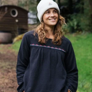 Haut à manches longues en coton bio Petal - Noir