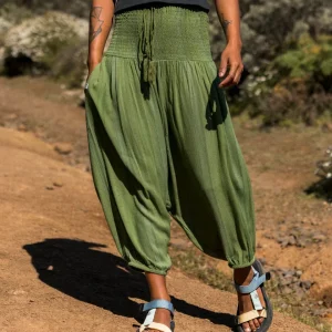 Pantalon Ample Daylily - Rayures Vert Tige