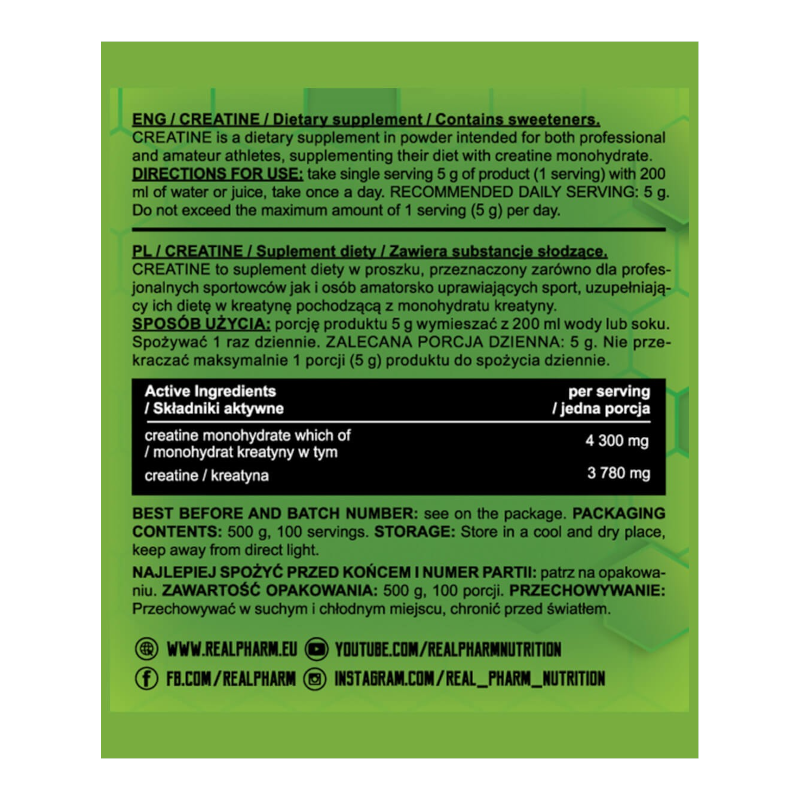 Creatine monohydrate | 500Gr | Real Pharm – Image 2