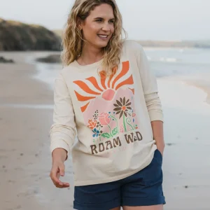 T-shirt à manches longues oversize en coton recyclé Roam Wild - Birch