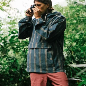 Hoodie en coton bio à demi-zip Dune - Rayures géométriques méditerranéennes