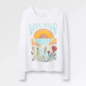 T-shirt manches longues en coton recyclé Live Wild - Blanc