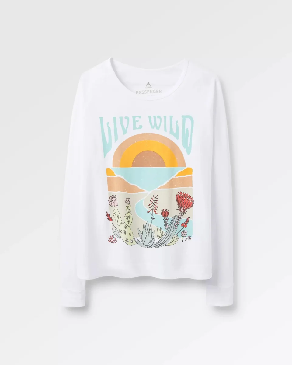 T-shirt manches longues en coton recyclé Live Wild - Blanc