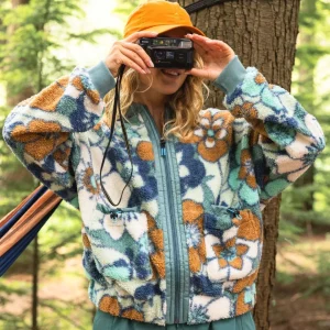 Lucia Recycled Sherpa Fleece - Vintage Floral Aqua