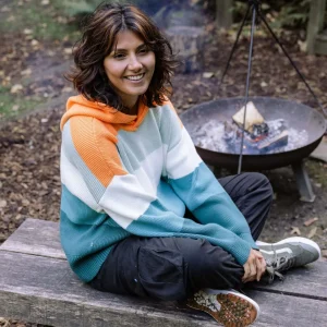 Hoodie en coton bio tricoté oversize Moments - Multi Rayures