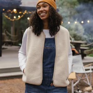 Gilet sans col en sherpa à poils longs couleur fauve - Avoine