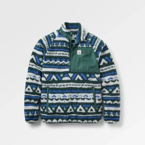 Offroad Sherpa Recyclé 1/2 Zip Fleece - Geo Tracks Dark Fern/Birch