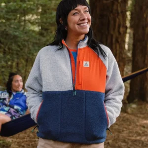 Polaire en Sherpa Recyclé Home - Gris Chiné/Denim Foncé