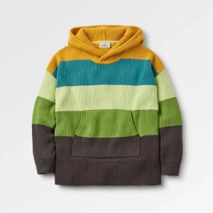 Hoodie en maille bio oversize Moments - Rayures multicolores jaune moutarde