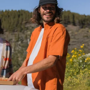 Chemise en Coton Bio Texturé Chill - Orange Coucher de Soleil