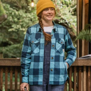 Chemise bio à manches longues Stella - Carreaux bleu rétro