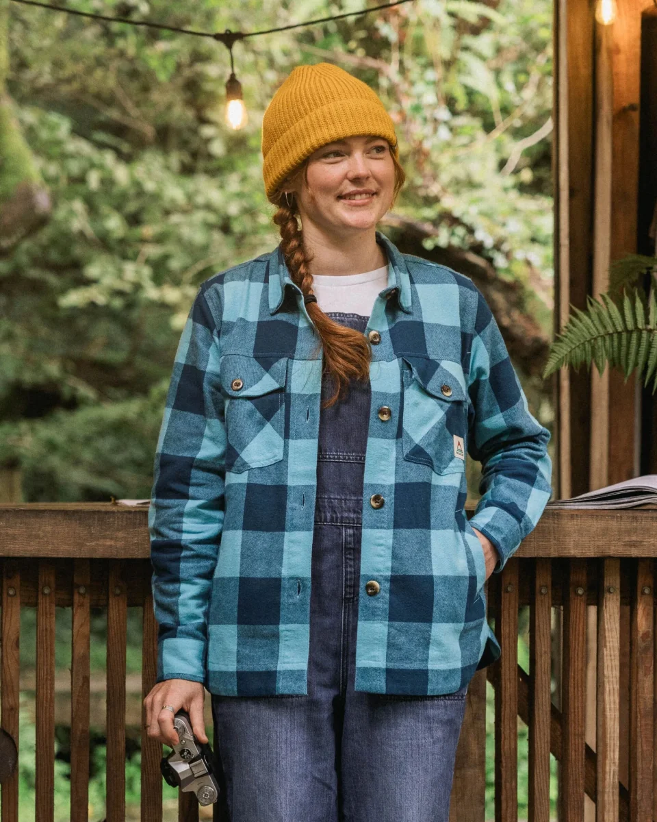 Chemise bio à manches longues Stella - Carreaux bleu rétro