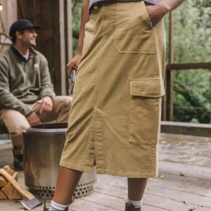 Jupe midi en velours côtelé Avian - Biscuit