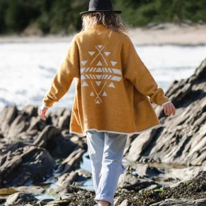 Cardigan Tricoté Recyclé Côte Ouest - Jaune Coucher de Soleil Marl