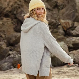 Pull Zippé à Capuche en Coton Bio Tricoté Cove - Gris Chiné