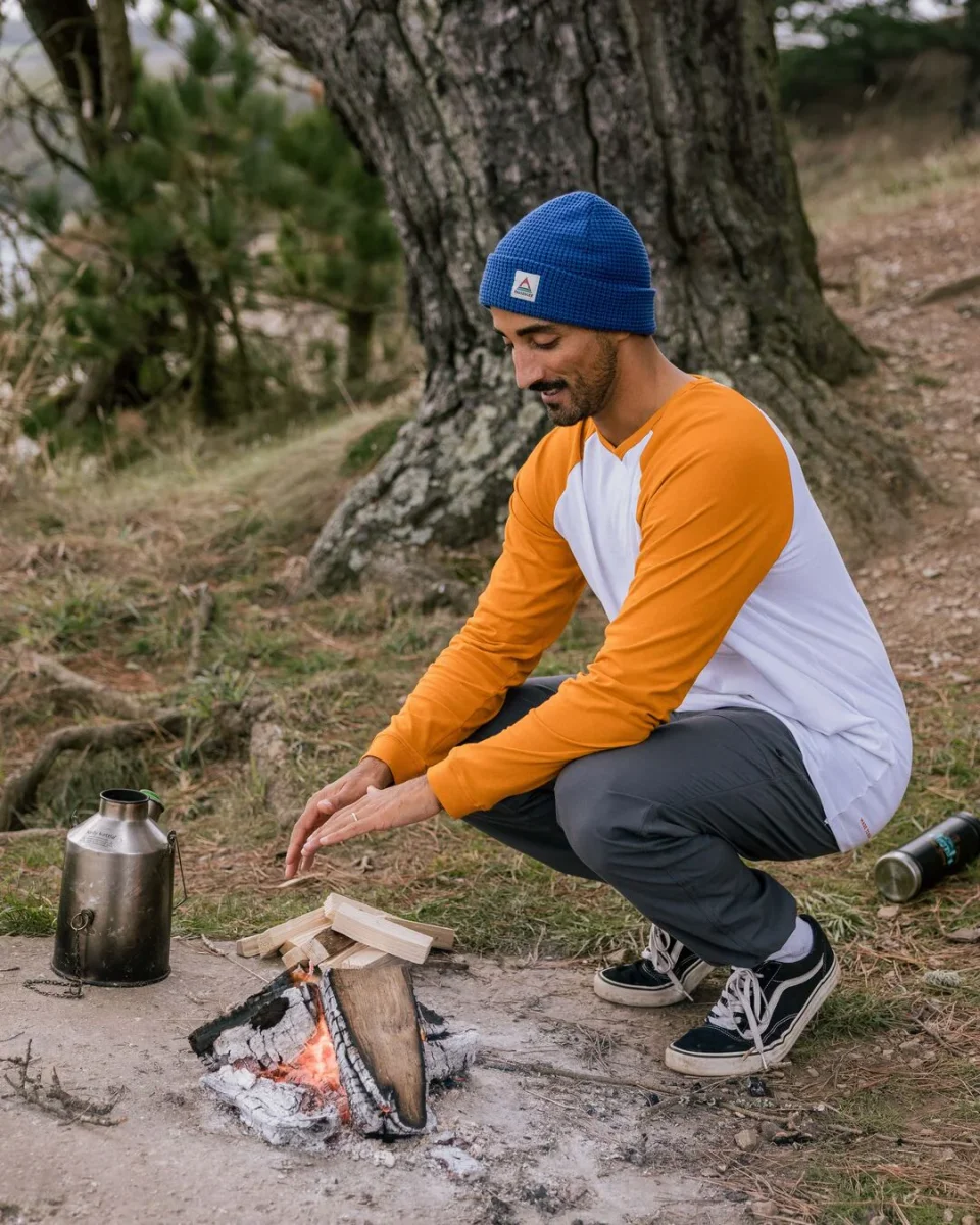 T-shirt à Manches Longues en Coton Recyclé Purpose - Orange Lever de Soleil/Blanc – Image 4