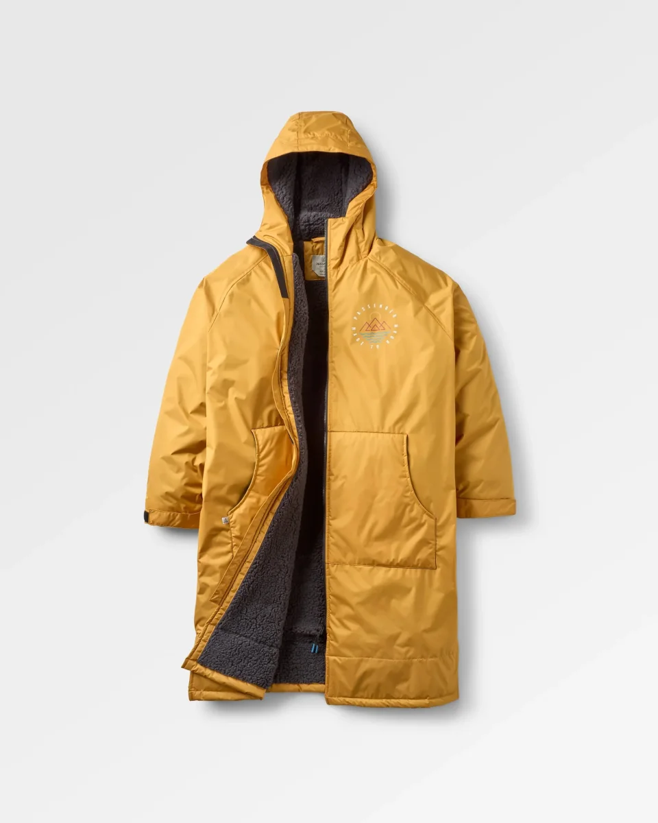 Poncho de surf recyclé doublé sherpa Escapism - Jaune Épicéa
