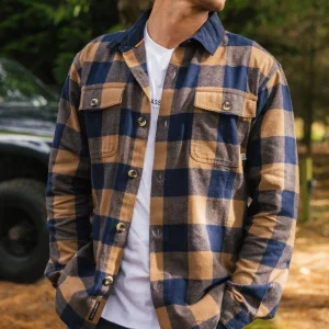 Chemise en coton bio rustique - Toffee/Rich Navy Buffalo