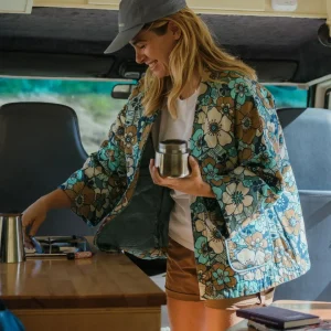 Surchemise Matelassée en Coton Bio Mira - Vintage Floral Aqua