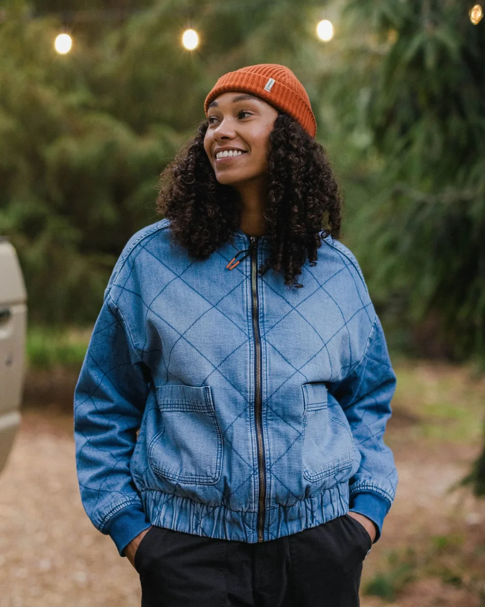 Blouson aviateur en denim avec doublure en fourrure Lucia - Bleu denim – Image 3