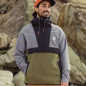 Hoodie Woodland 1/2 Zip en Polaire Recyclée - Gris Chiné/Kaki