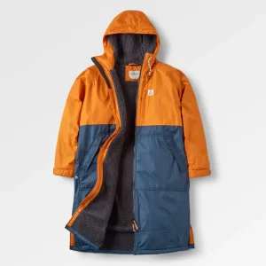 Poncho de Surf Doublé en Sherpa Recyclé Waves - Orange Lever de Soleil/Bleu Marine