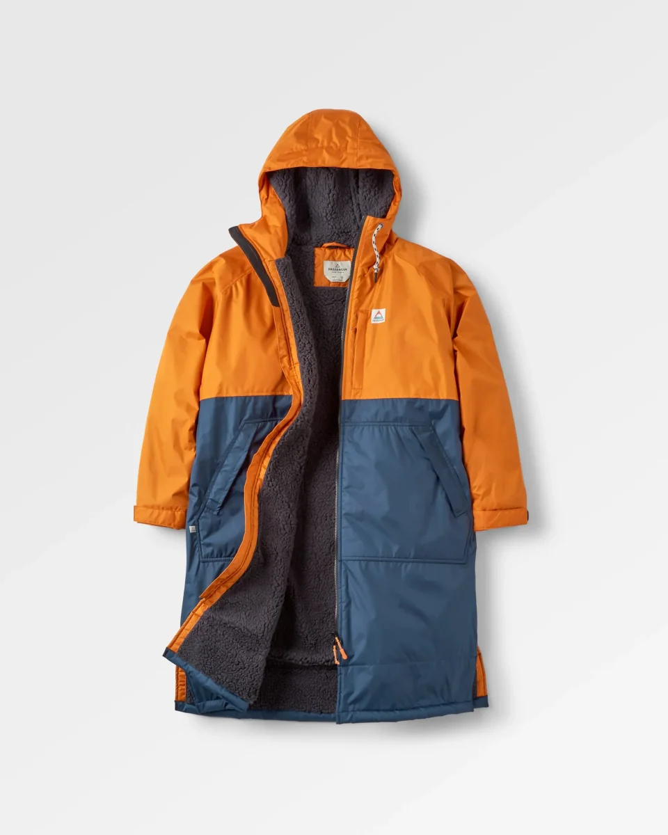Poncho de Surf Doublé en Sherpa Recyclé Waves - Orange Lever de Soleil/Bleu Marine