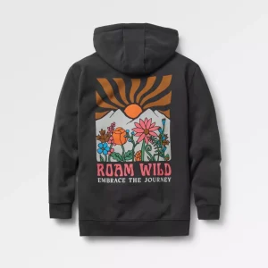 Sweat à capuche en coton recyclé Roam Wild - Noir