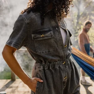 Combinaison en coton bio Bluebell - Denim noir délavé