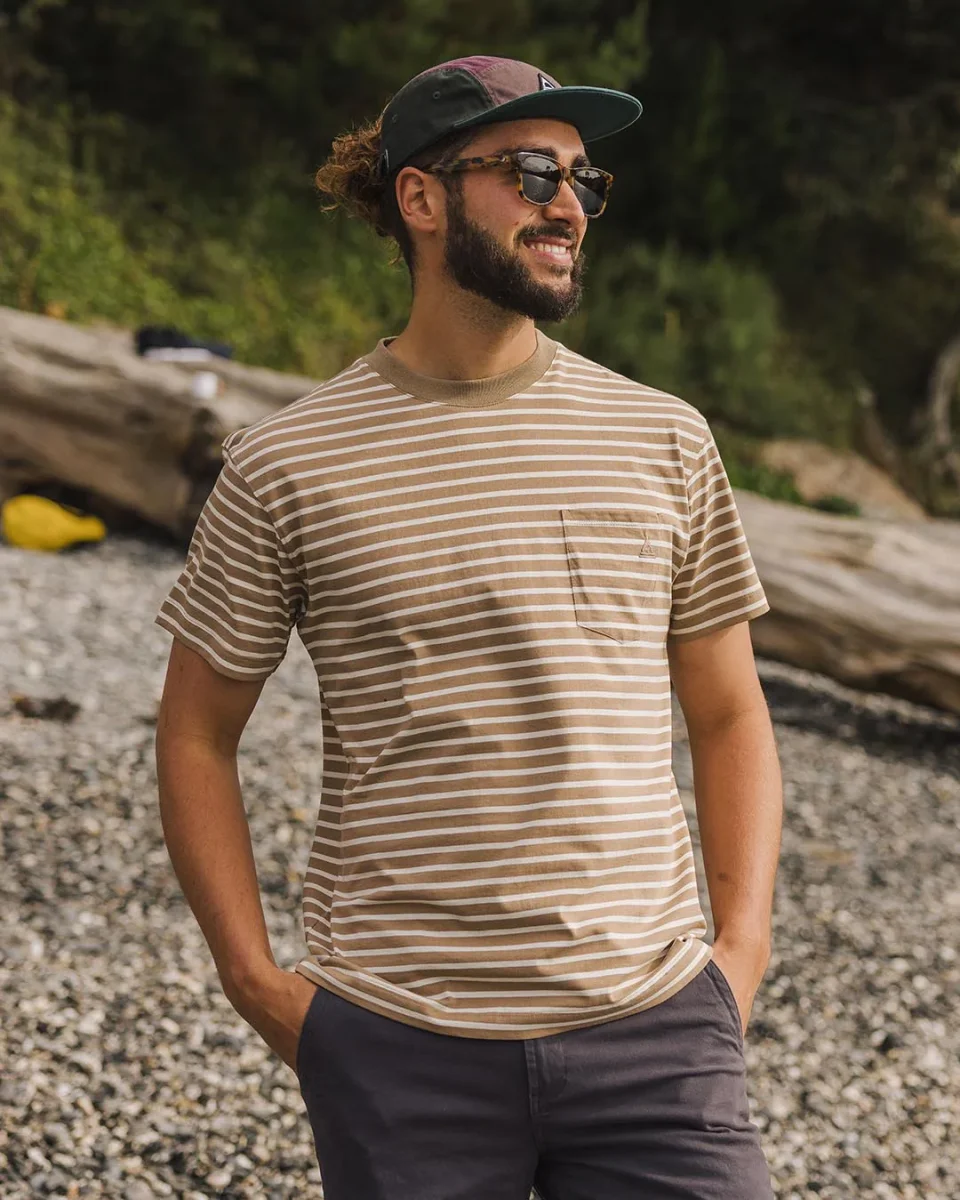T-shirt coupe décontractée en coton recyclé Zen - Rayures toffee