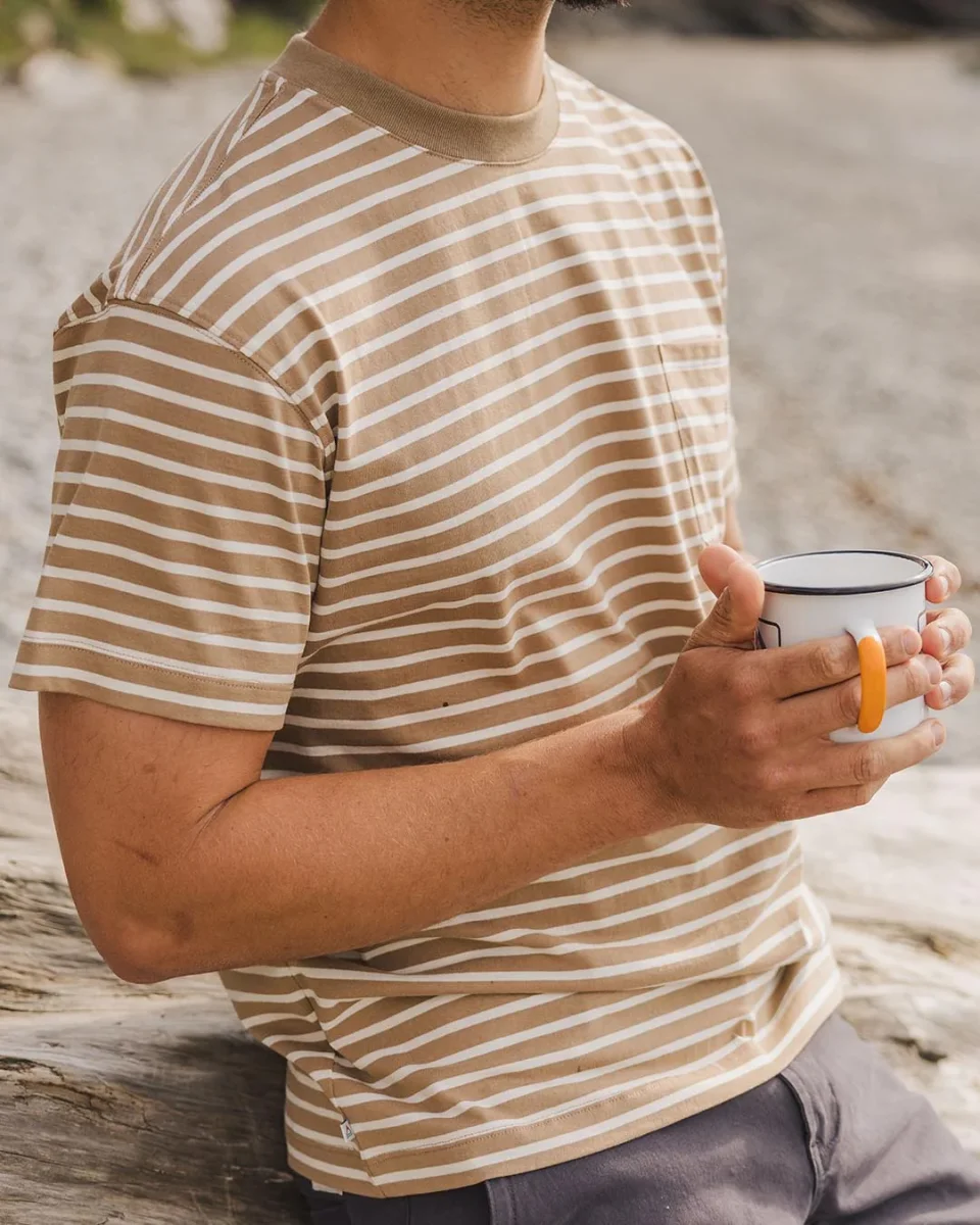 T-shirt coupe décontractée en coton recyclé Zen - Rayures toffee – Image 3