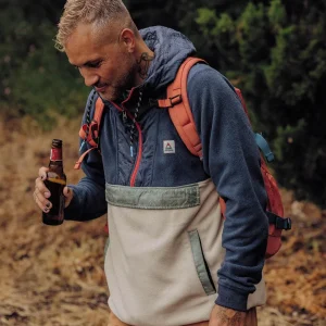 Hoodie Woodland à 1/2 zip en polaire recyclée - Denim foncé/Avoine