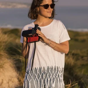 T-shirt en coton recyclé avec pompons Henna - Blanc